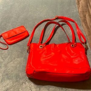 Large Crossbody with matching wrist pouch | Bright Red/Orange